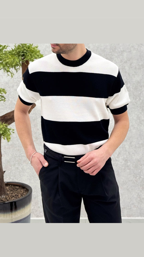 T-shirt mezzo collo filo rigata