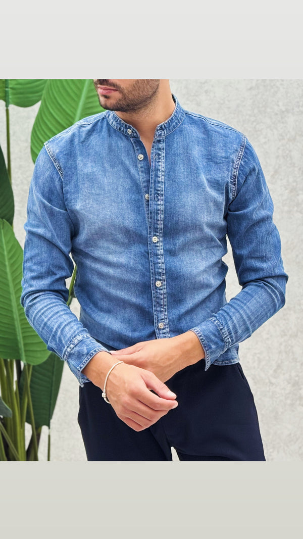Camicia collo coreano Denim