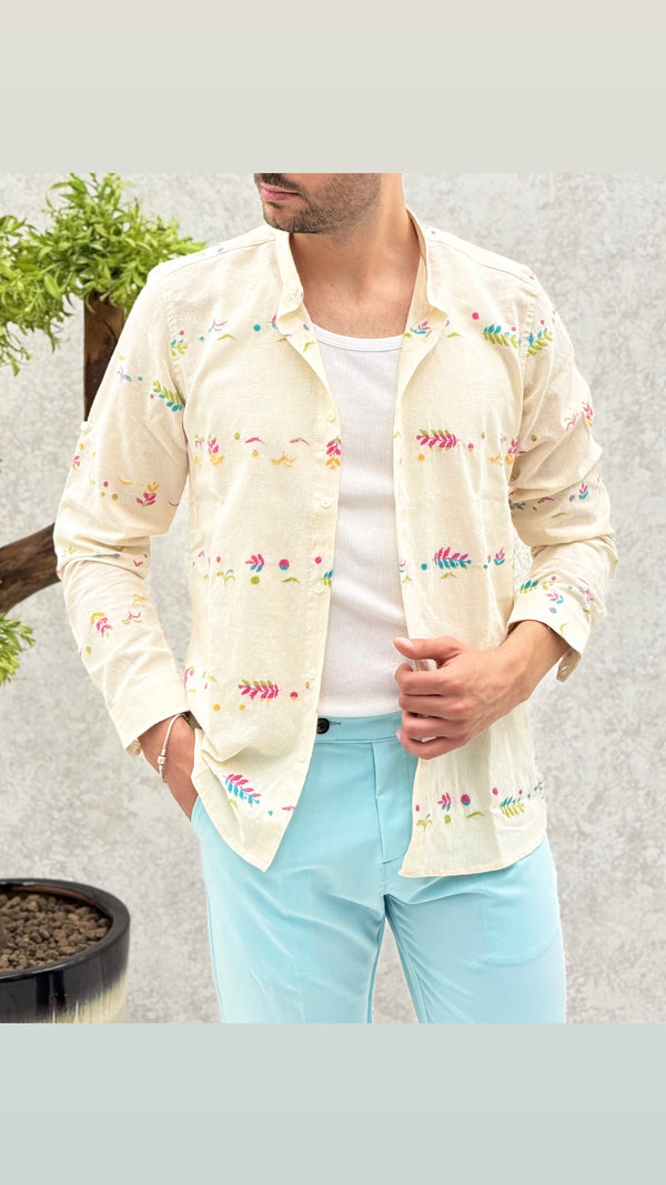 Camicia collo coreano Miele