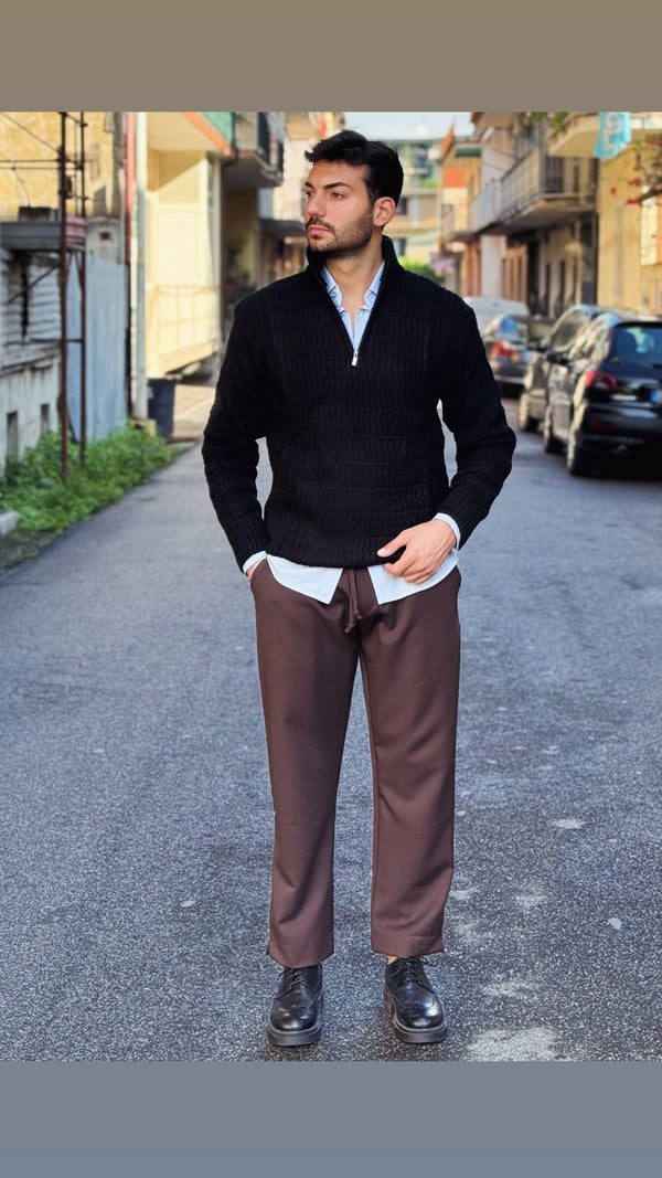 Maglione Mezza Zip Intreccio