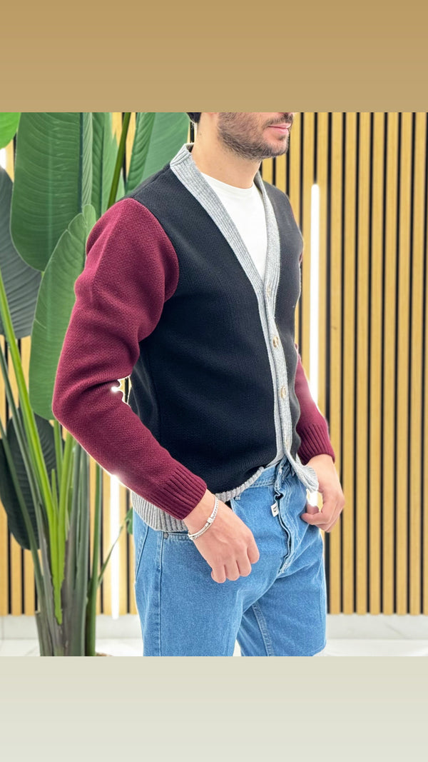 Cardigan manica contrasto