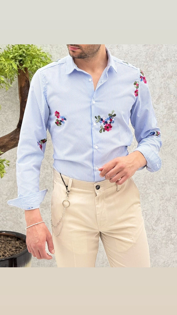 Camicia righe ricamo fiore 🌸