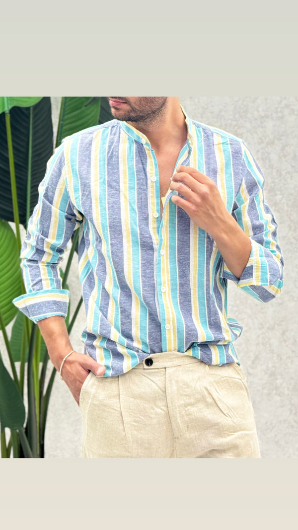 Camicia collo coreano gessata