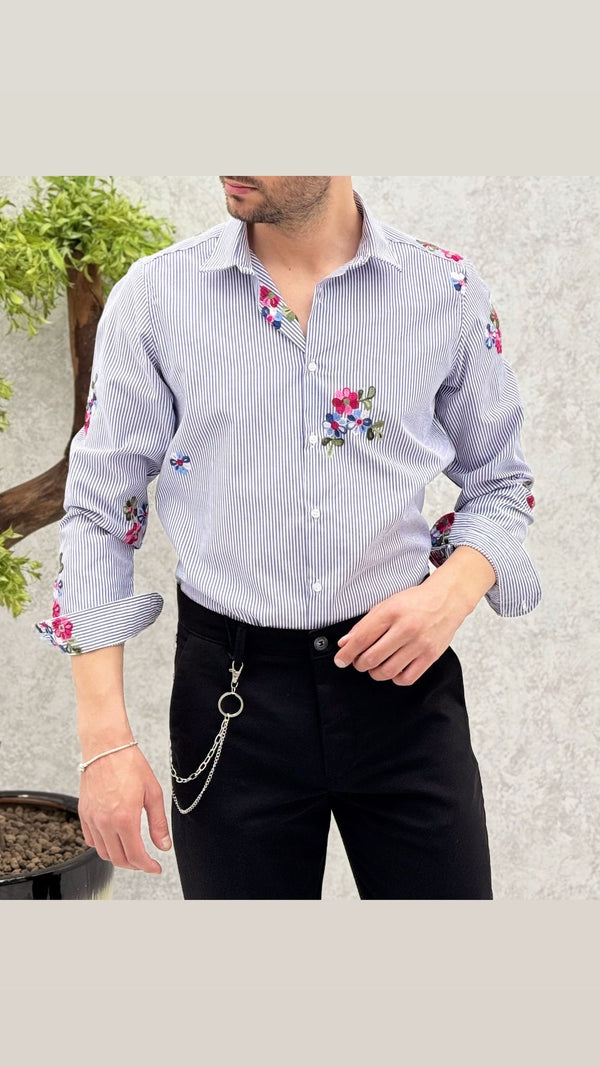 Camicia righe ricamo fiore 🌸
